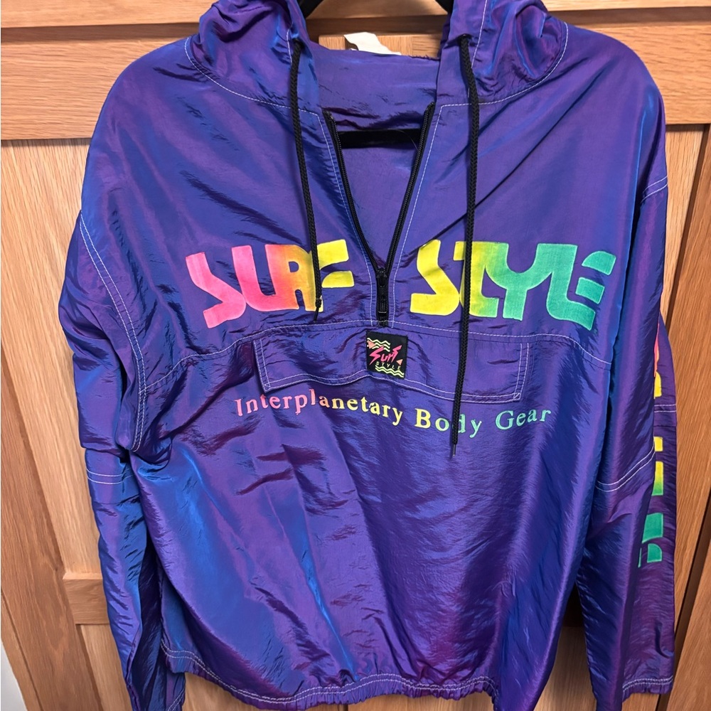 Vintage 90s Surf Style Iridescent Neon Purple Windbreaker Jacket